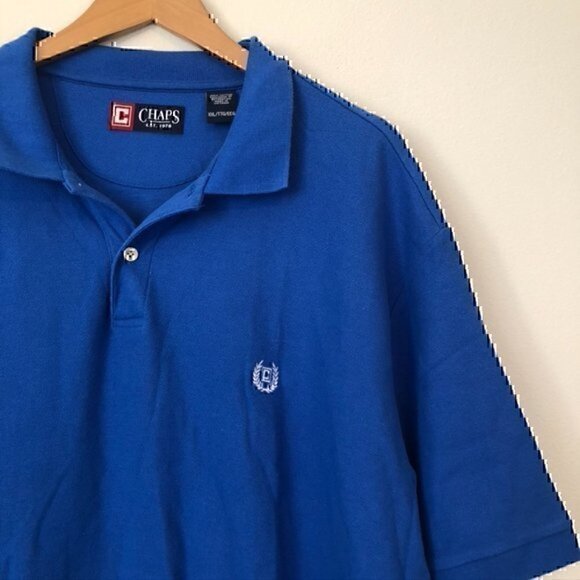 CHAPS Mens Polo Shirt Solid Blue Short Sleeve 100% Cotton Everyday Shirt XXL 2XL - Picture 3 of 5